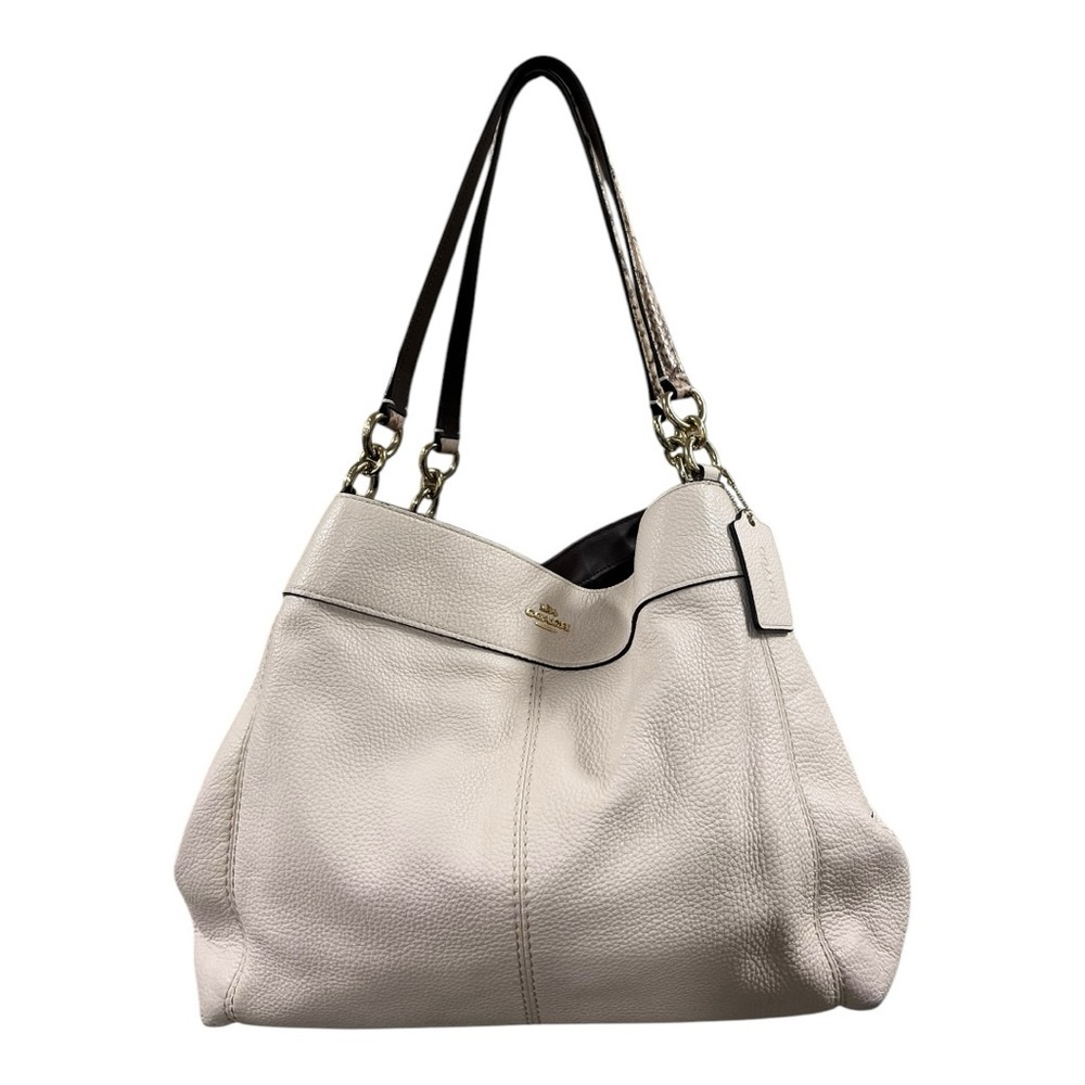 Coach Lexy chalk pebbled leather shoulder bag embossed snakeskin straps F38991